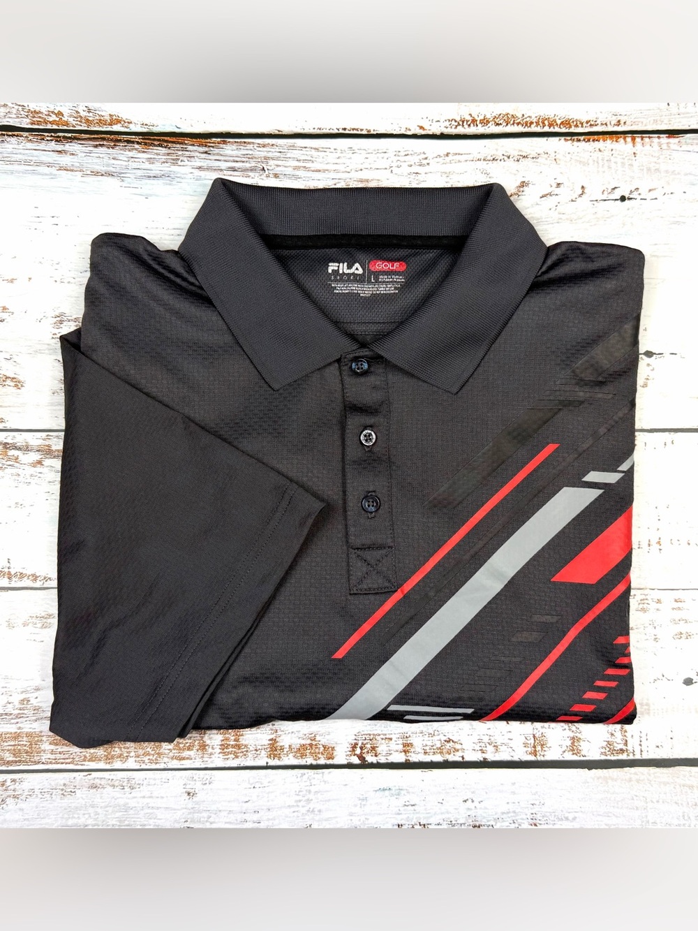 Fila Sport Golf Polo Dark Gray with Red and Light Gray Diagonal Graphic Size L